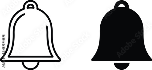 Simple Bell Icon Outline and Solid Black Silhouette Notification Illustration for Social Media and Apps