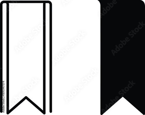 Outlined and Solid Black Bookmark Icons Simple Save, Ribbon or Reminder Visuals
