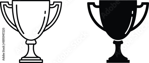 Two Minimalist Trophy Icons One Outline, One Solid Black Symbolizing Achievement and Victory