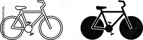 Two Bicycle Icons One Outline, One Solid Black Silhouette, SidebySide for Comparison