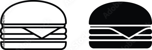 Black and White Burger Icon Set Minimalist Fast Food, Cheeseburger, Delicious Treat Design Elements