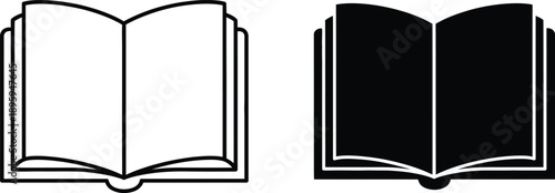 Open Book Icon Set Outline and Solid Fill Representations for Reading and Knowledge Concepts