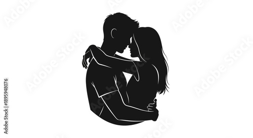 A romantic couple embracing each other in a loving silhouette