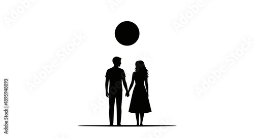 A silhouette of a couple holding hands under the moon
