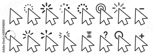 Cursor mouse click pointer icon arrow set vector outline interface ui control navigation symbols on transparent background