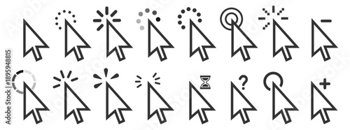 Mouse cursor pointer click icon outline vector interface ui symbol on transparent background