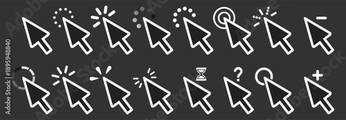 Mouse click cursor icons set. Arrow and pointer cursor collection. Vector illustration on transparent background