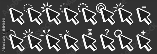 Mouse cursor pointer click icon set vector outline interface ui symbols on transparent background