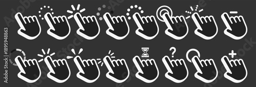 Mouse cursor pointer click icon set vector outline interface ui symbols on transparent background