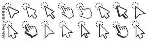 Mouse cursor pointer click action icon vector outline ui interface symbol on transparent background