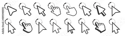 Mouse click cursor icons set. Arrow and pointer cursor collection. Vector illustration on transparent background