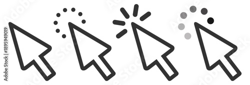 Cursor mouse pointer icon collection with progress rotate help and add symbols vector outline interface ui set on transparent background