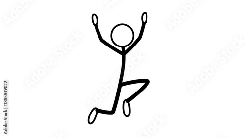 Simple stick figure jumping with joy and raised arms in excitement.
