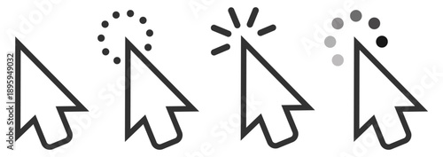 Cursor mouse pointer icon collection with progress rotate help and add symbols vector outline interface ui set on transparent background