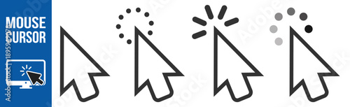 Cursor mouse pointer icon collection with progress rotate help and add symbols vector outline interface ui set on transparent background