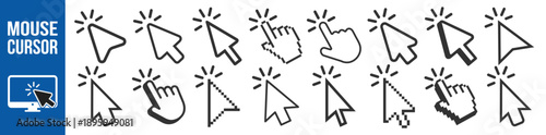 Cursor mouse pointer icon collection with progress rotate help and add symbols vector outline interface ui set on transparent background