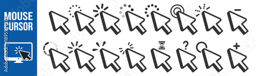 Mouse click cursor icons set. Arrow and pointer cursor collection. Vector illustration on transparent background