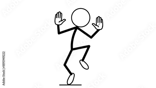 Simple stick figure dancing with raised hands and bent knees.