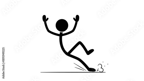 Simple stick figure slipping on a banana peel with arms raised.
