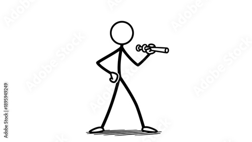 Simple stick figure holding a camera and taking a picture.