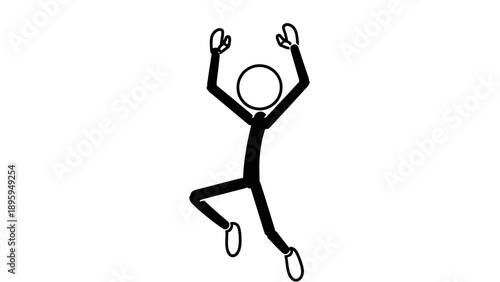 Simple stick figure jumping with arms raised in joy and excitement.