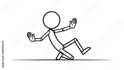 Simple stick figure character slipping and falling down.