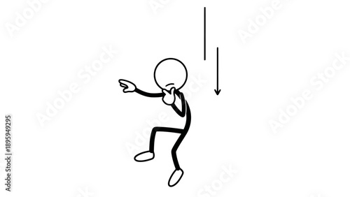 Simple stick figure illustration of a person pointing and reacting to a falling object.