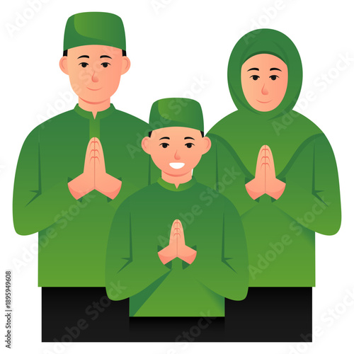Muslim Family Greeting Illustration