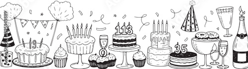 Hand drawn birthday party celebration birthday cake