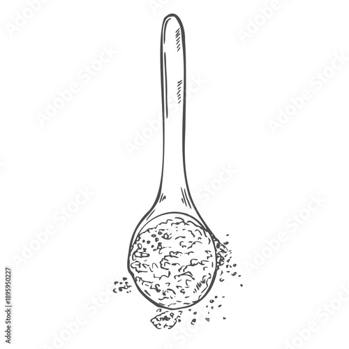 Spoon outline icon vector illustration. Line teaspoon with powder product, cutlery silverware or tableware for dinning and cooking