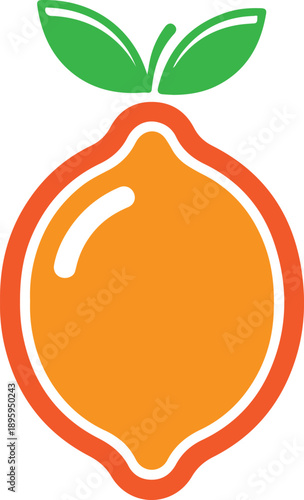 Orange lemon fruit icon with green leaves graphic simple modern design healthy food natural juice ingredient vibrant color appetizing organic refreshment