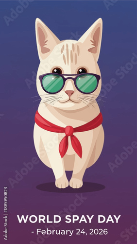 Stylish cat in sunglasses supporting World Spay Day awareness campaign
