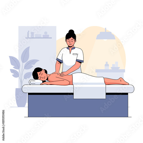 A woman receiving a relaxing back massage from a therapist in a spa setting.