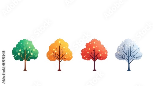 Four Seasons AI Technology Tree with Digital Circuits White Background 