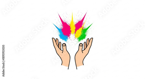 Hands releasing colorful paint splashes in air creative expression and art concept