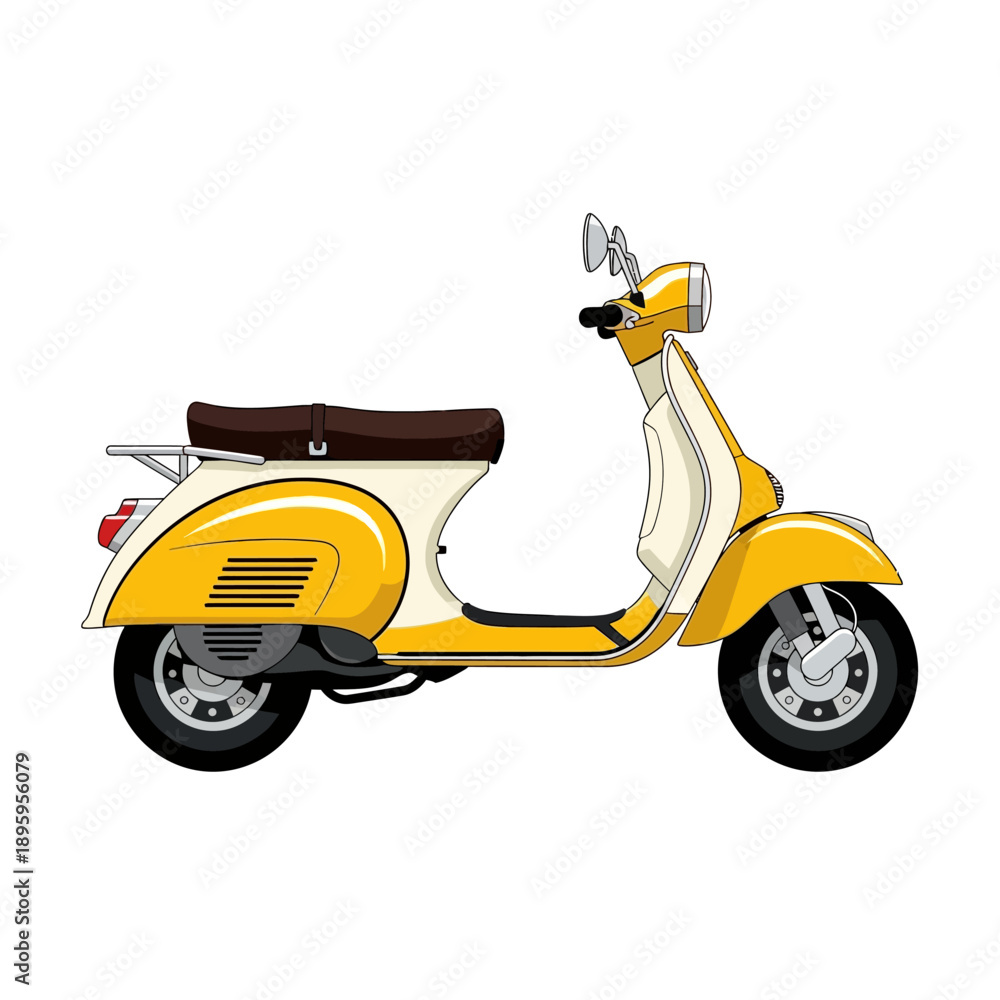 Obraz premium Retro Yellow Scooter Illustration - Vintage Style Two-Wheeler