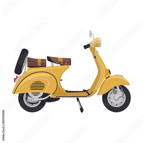 Retro Yellow Scooter with Spare Wheel, Vintage Transport Illustration