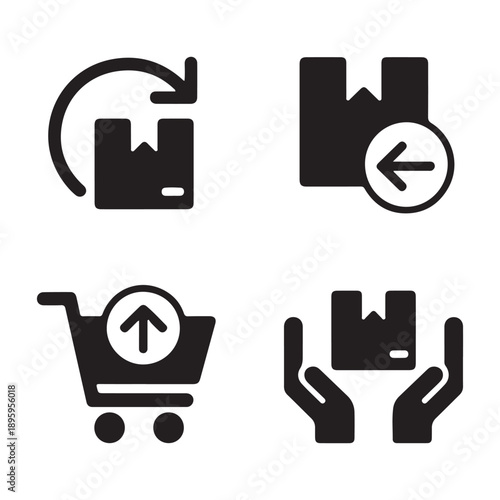 Product return process icon silhouette for ecommerce platforms