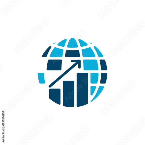 Global business growth and financial market analysis concept with rising arrow.