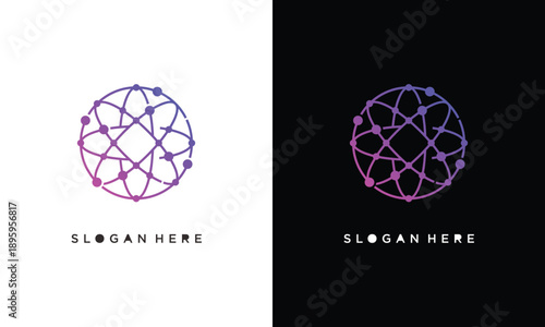 Modern digital network logo design with globe and connections.