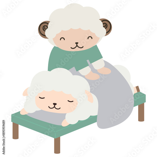 整骨院の制服を着た羊のキャラクター 柔道整復師や整体師のイメージ 医療・健康素材