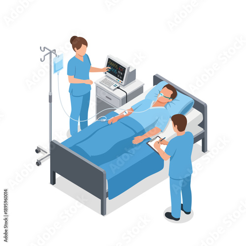 Medical Staff Tending to Hospital Patient.