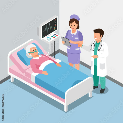 Doctor and Nurse Attending Hospitalized Patient.