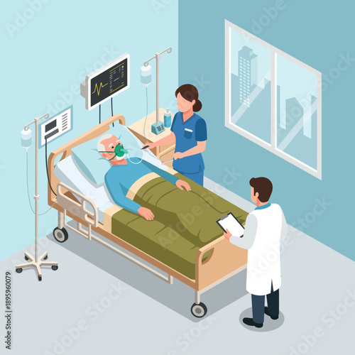 Doctor Nurse Patient Hospital Room Scene.