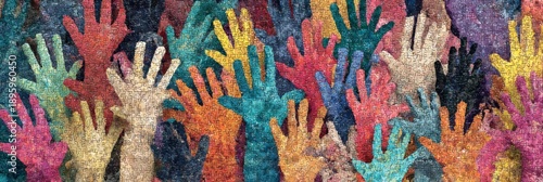 Colorful Handprints on Textured Canvas in Vibrant Mix of Colors