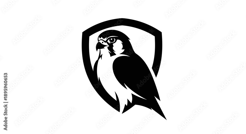 Fototapeta premium Falcon bird head in shield emblem