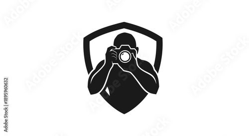 Photographer Silhouette in Shield Logo