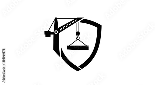 Crane lifting load inside shield icon