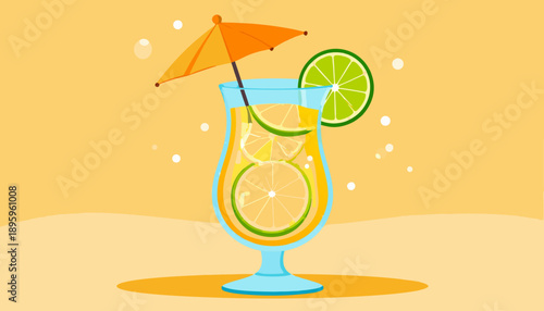 Refreshing Summer Cocktail Illustration with Citrus and Umbrella