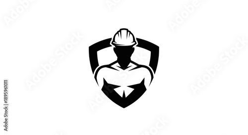 Construction worker silhouette in shield emblem
